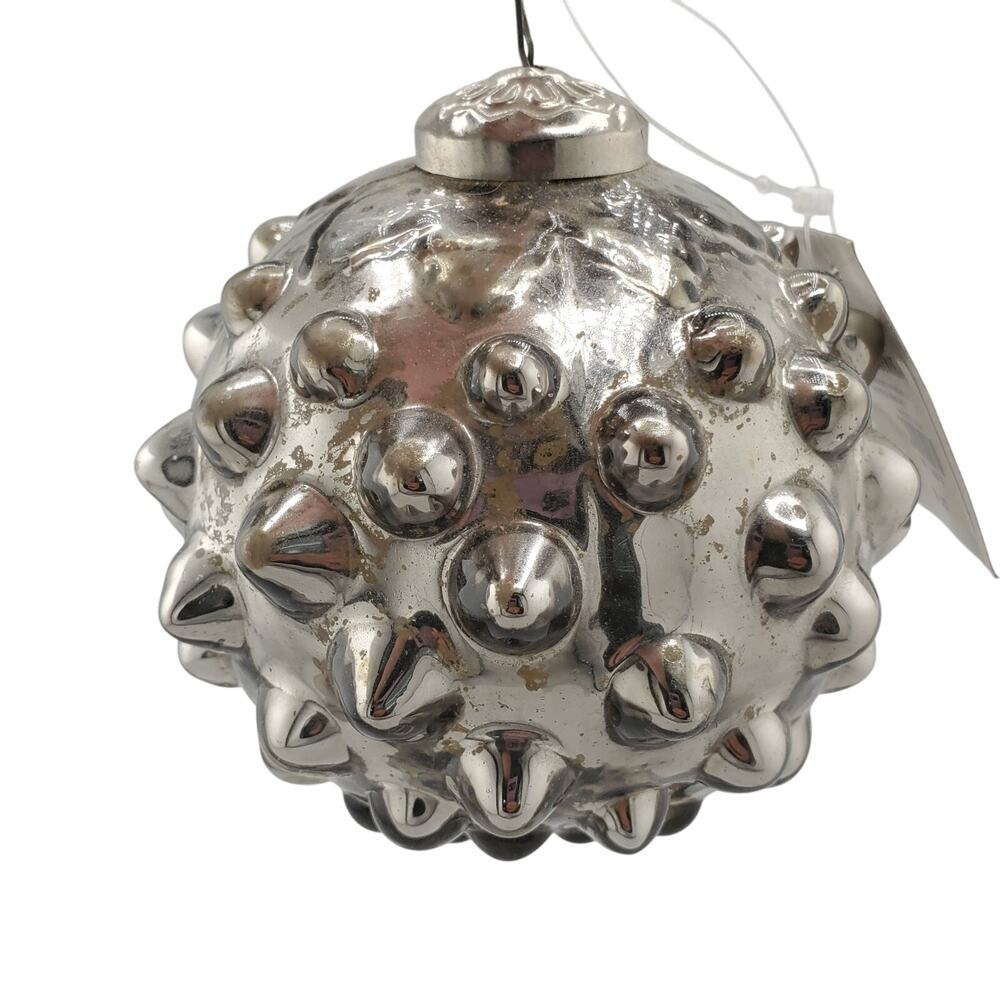 Retro Z Gallerie Christmas Ornament Hobnail Silver Antique Smoke 4" New Holiday - Picture 2 of 7